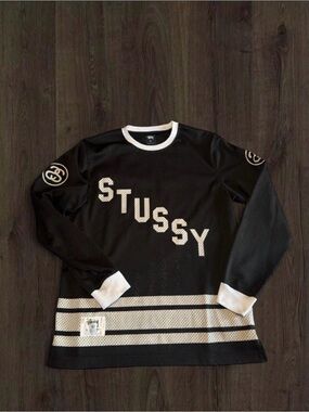 Vintage Stussy Black & White Long-Sleeve Logo Jersey